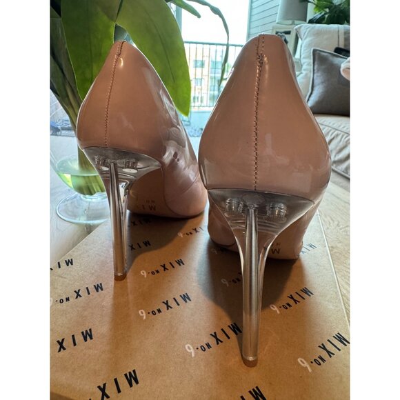 Mix No. 6 Womens Nude Patent Pointed Toe Heels With Clear Stiletto Heel - Picture 4 of 10